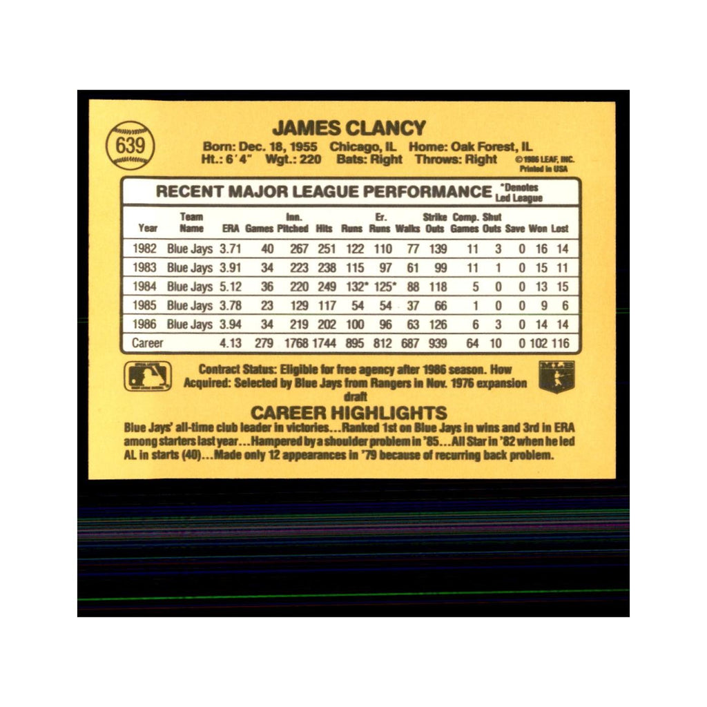 1987 Donruss Jim Clancy Baseball Cards #639