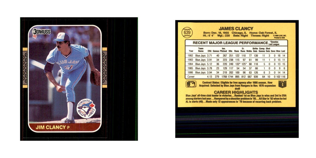 1987 Donruss Jim Clancy Baseball Cards #639