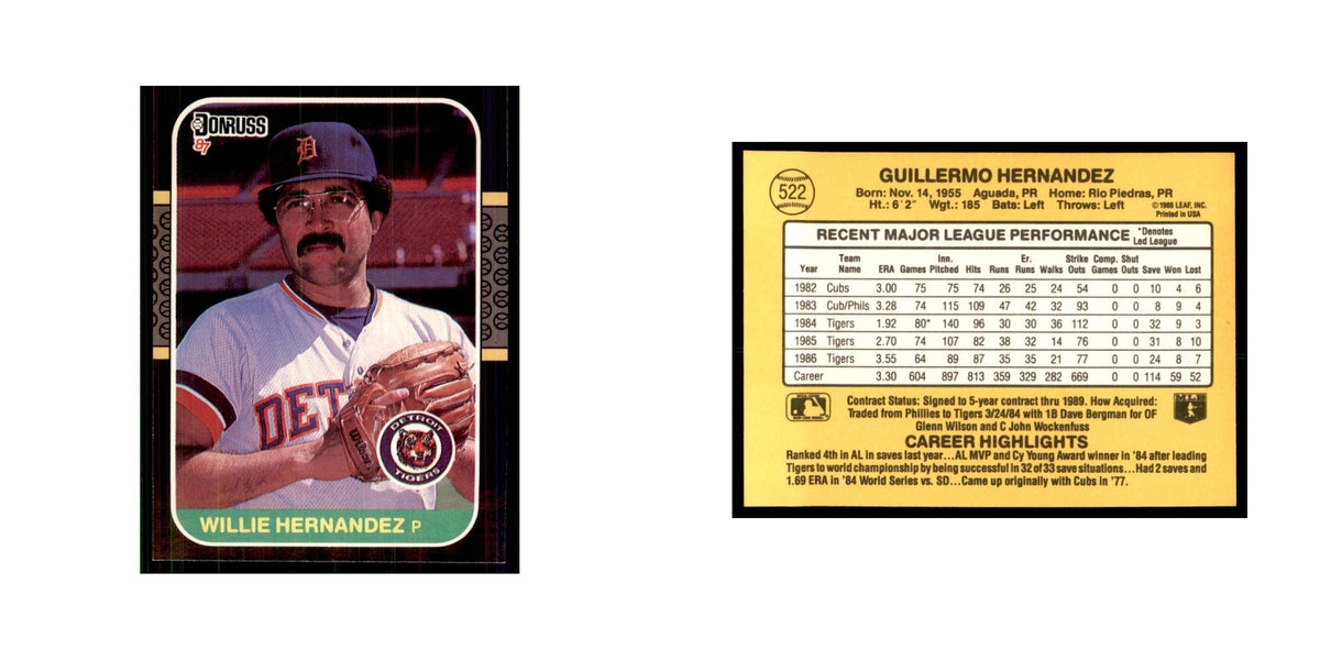 1987 Donruss Willie Hernandez Baseball Cards #522