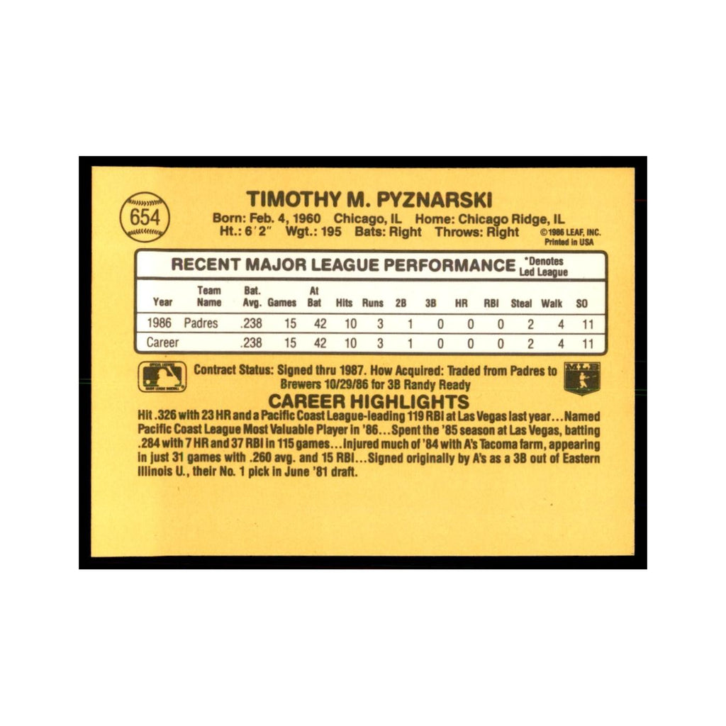 1987 Donruss Tim Pyznarski Baseball Cards #654