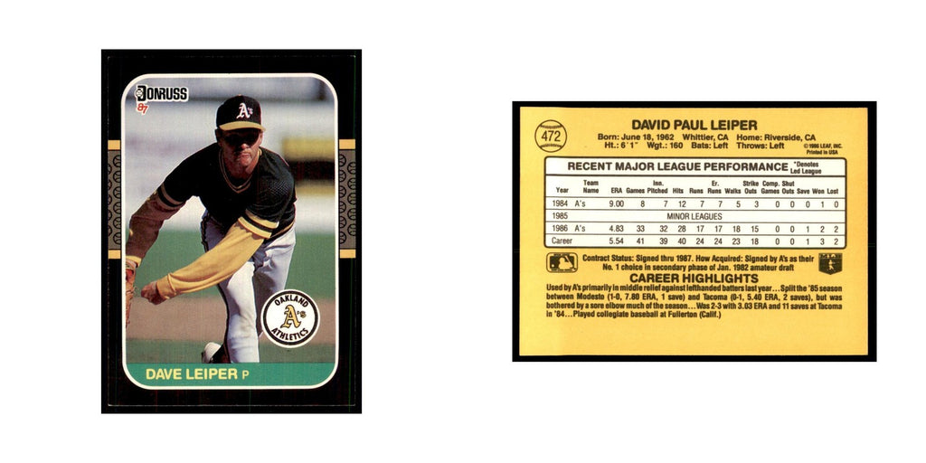 1987 Donruss Dave Leiper Baseball Cards #472