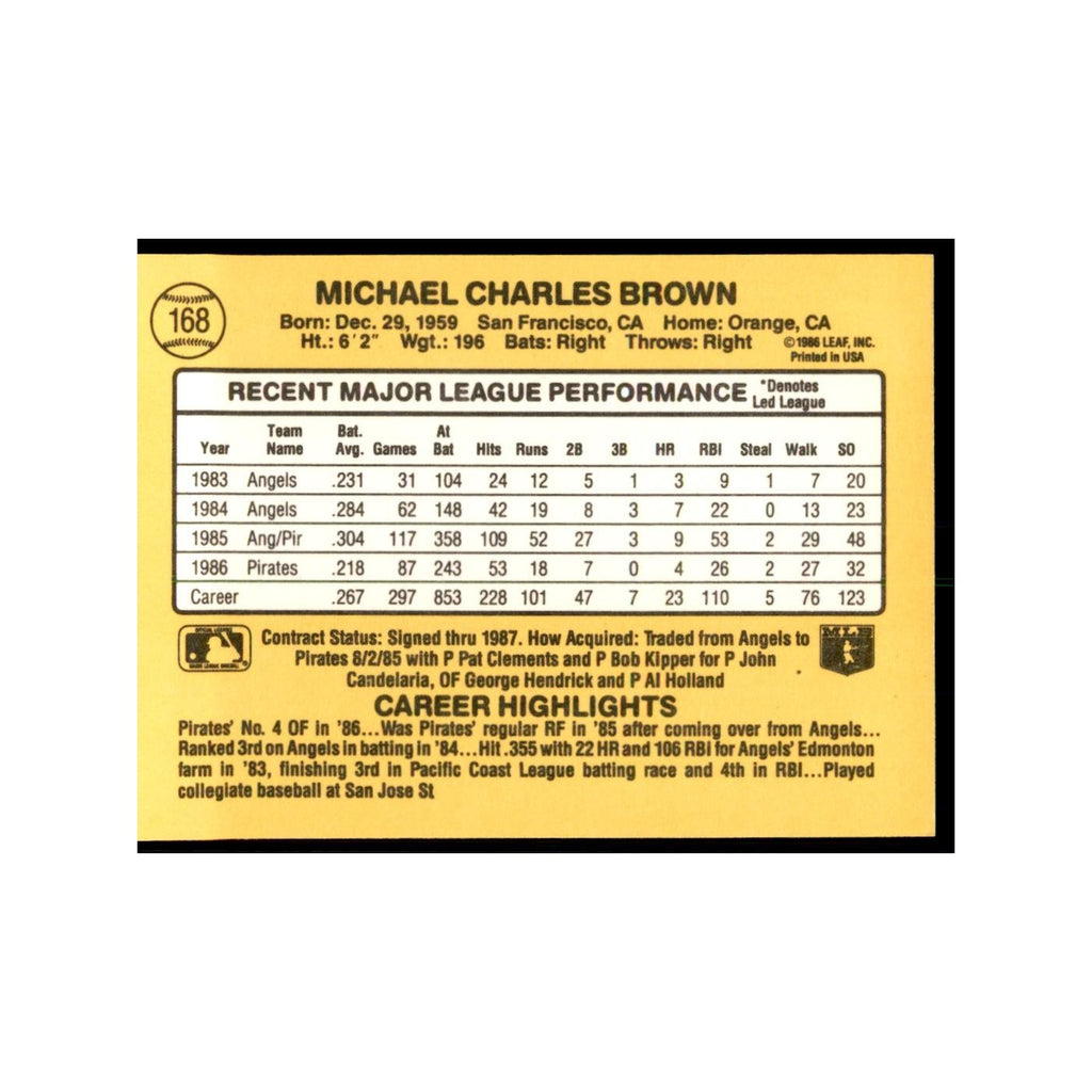 1987 Donruss Mike Brown Baseball Cards #168