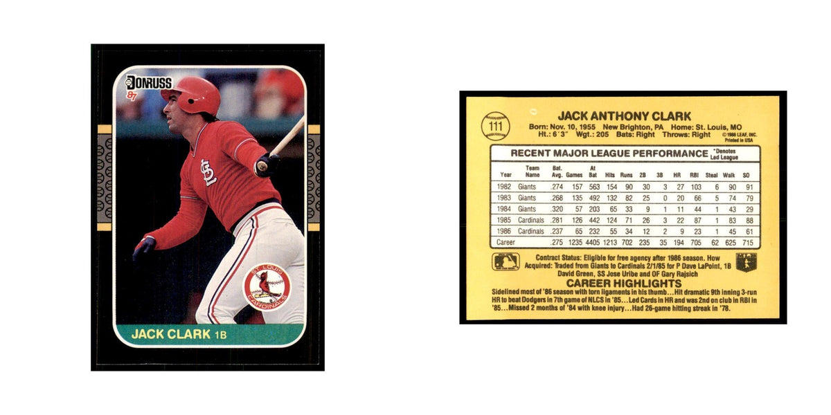 1987 Donruss Jack Clark Baseball Cards #111