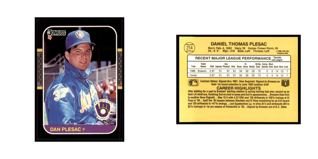 1987 Donruss Dan Plesac Baseball Cards #214