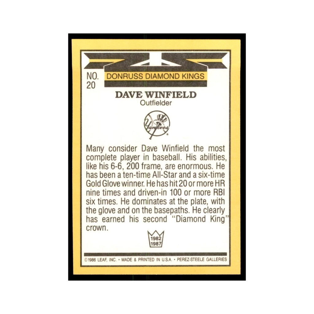 1987 Donruss Dave Winfield Baseball Cards #20