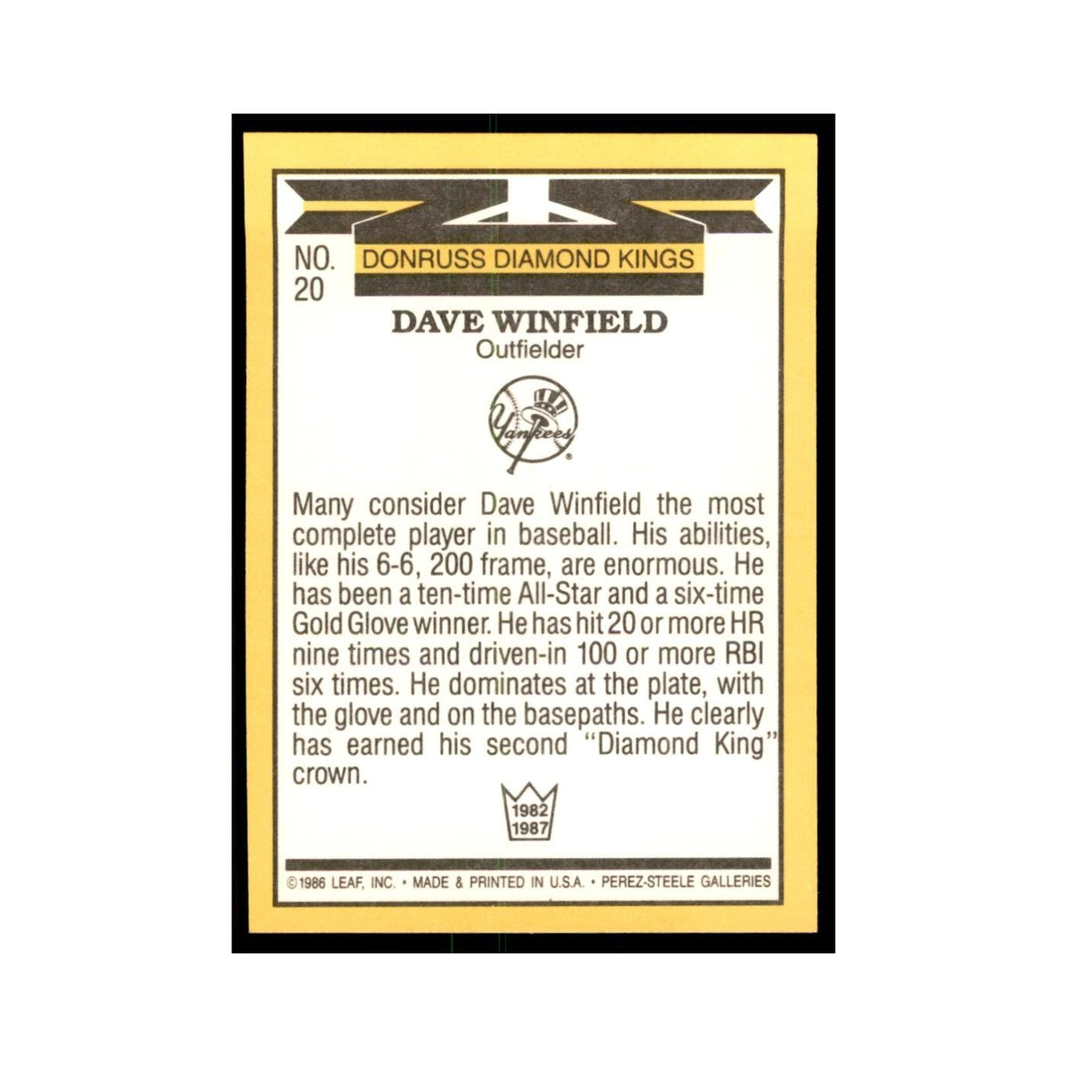1987 Donruss Dave Winfield Baseball Cards #20