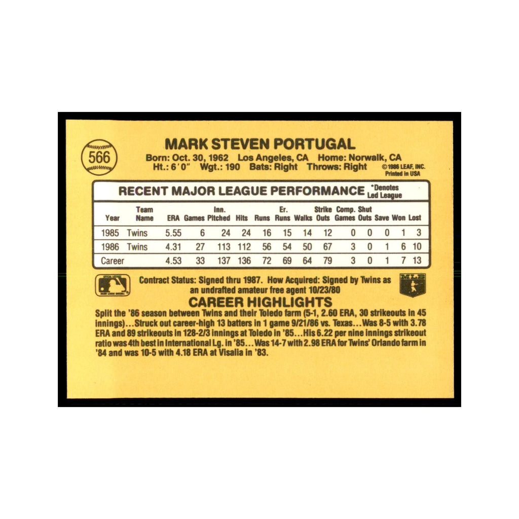 1987 Donruss Mark Portugal Baseball Cards #566
