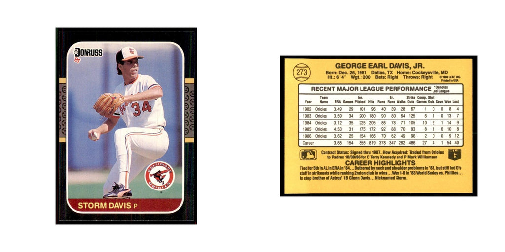 1987 Donruss Storm Davis Baseball Cards #273