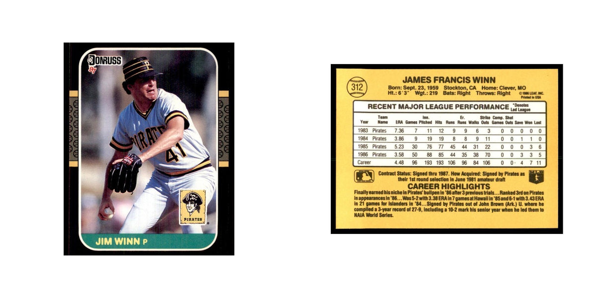 1987 Donruss Jim Winn Baseball Cards #312