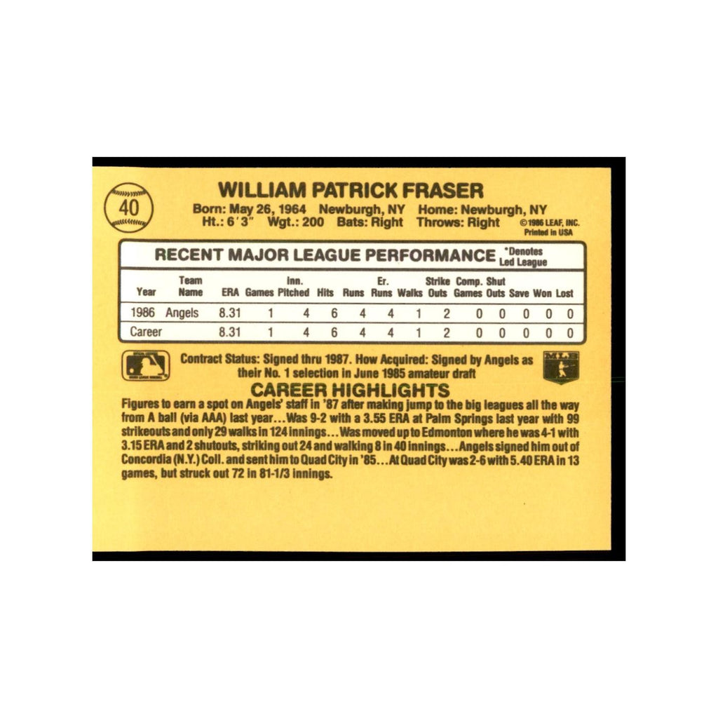 1987 Donruss Will Fraser Baseball Cards #40