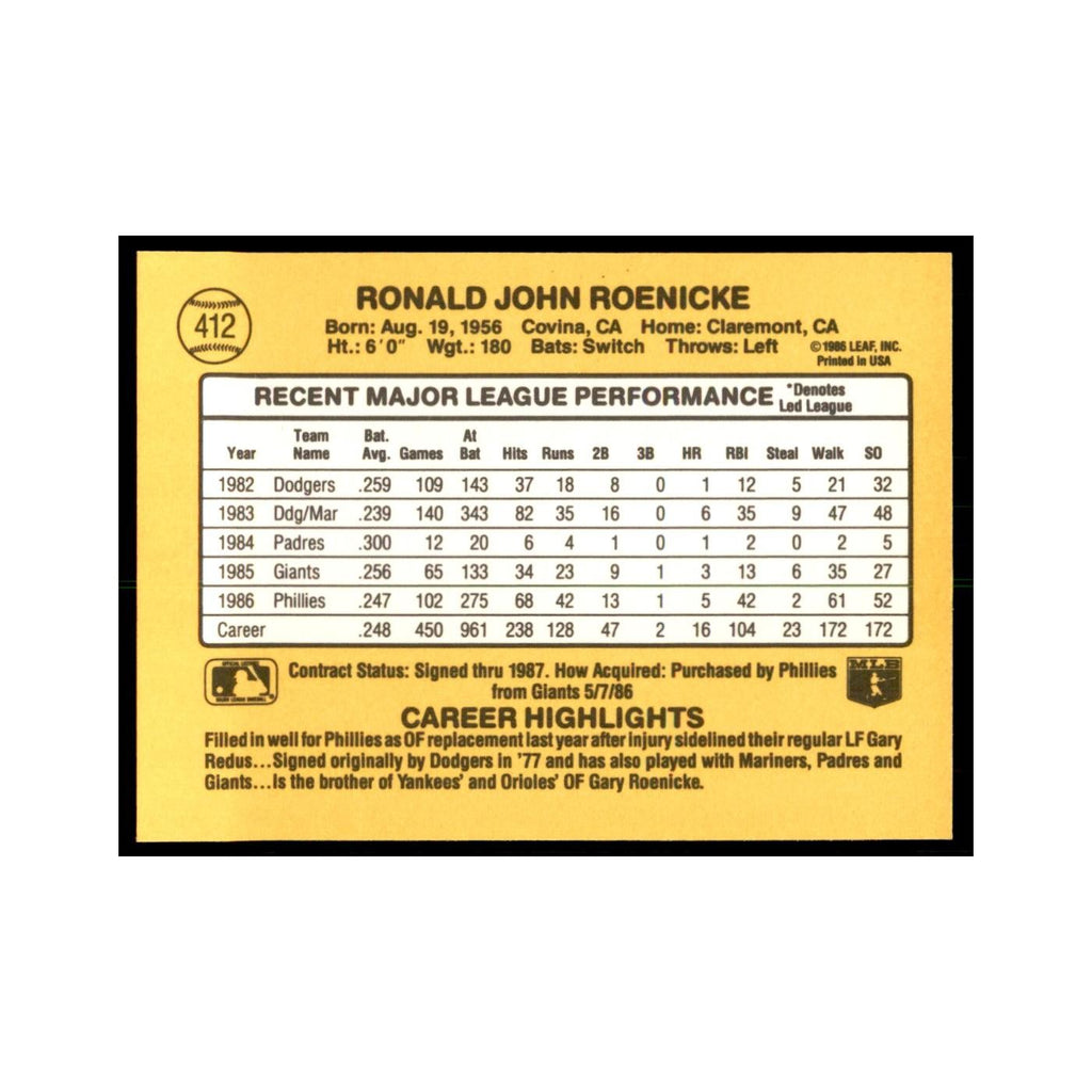 1987 Donruss Ron Roenicke Baseball Cards #412