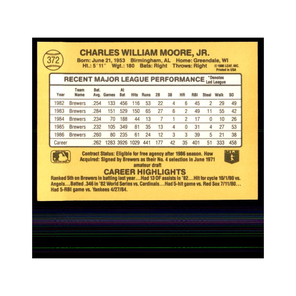 1987 Donruss Charlie Moore Baseball Cards #372