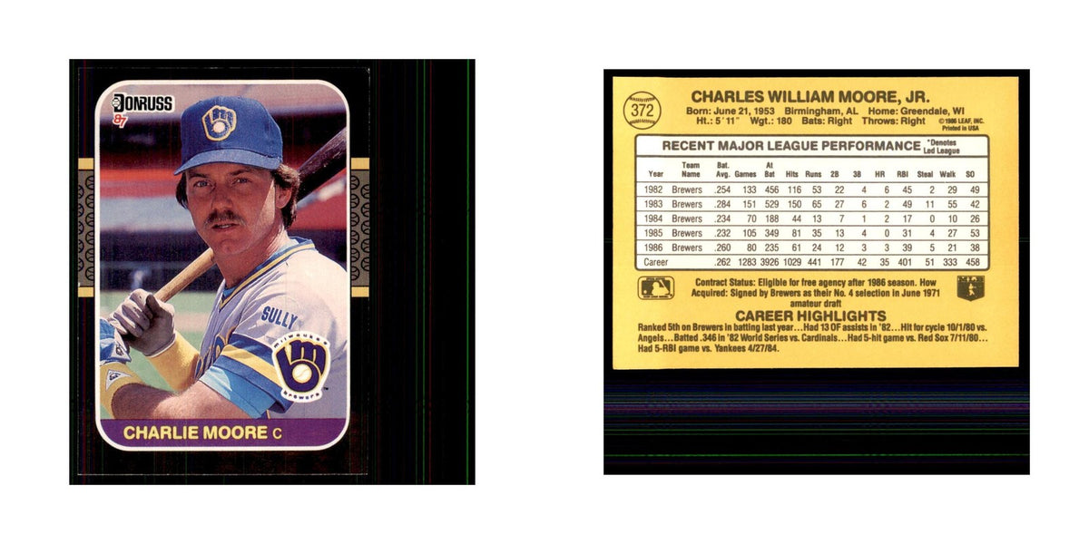 1987 Donruss Charlie Moore Baseball Cards #372