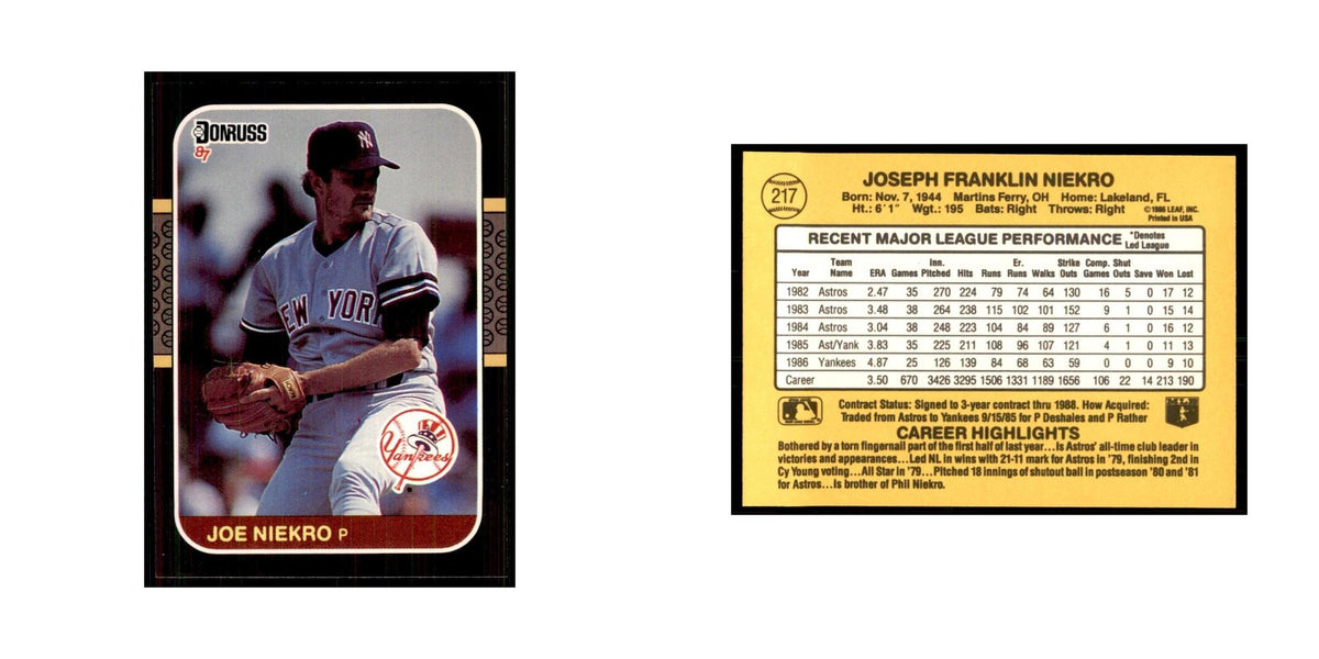 1987 Donruss Joe Niekro Baseball Cards #217