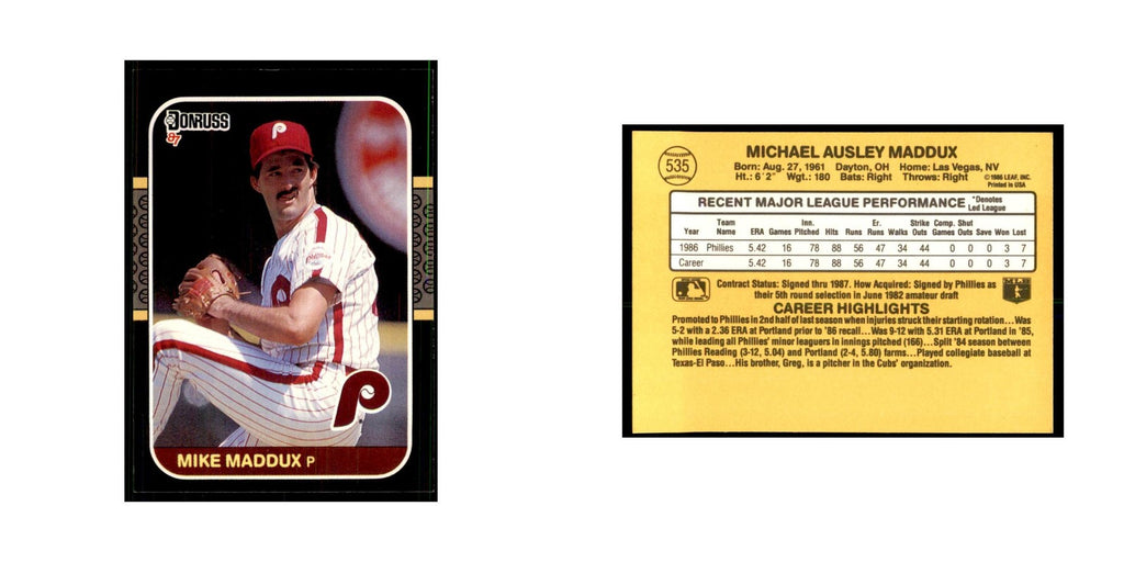 1987 Donruss Mike Maddux Baseball Cards #535