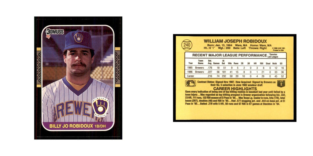 1987 Donruss Billy Jo Robidoux Baseball Cards #240