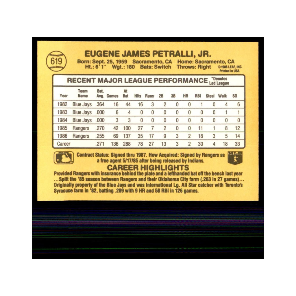 1987 Donruss Geno Petralli Baseball Cards #619