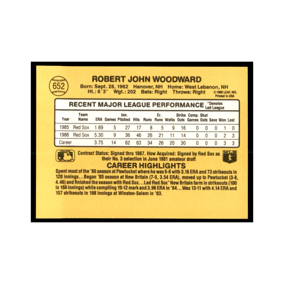 1987 Donruss Rob Woodward Baseball Cards #652