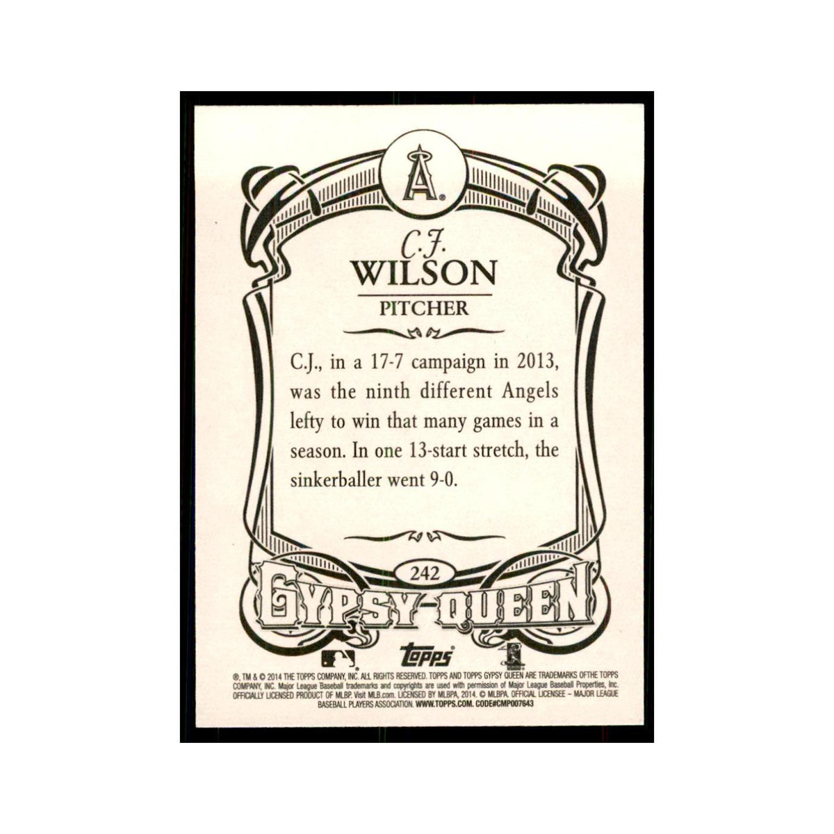 2014 Topps Gypsy Queen C.J. Wilson Angels #242