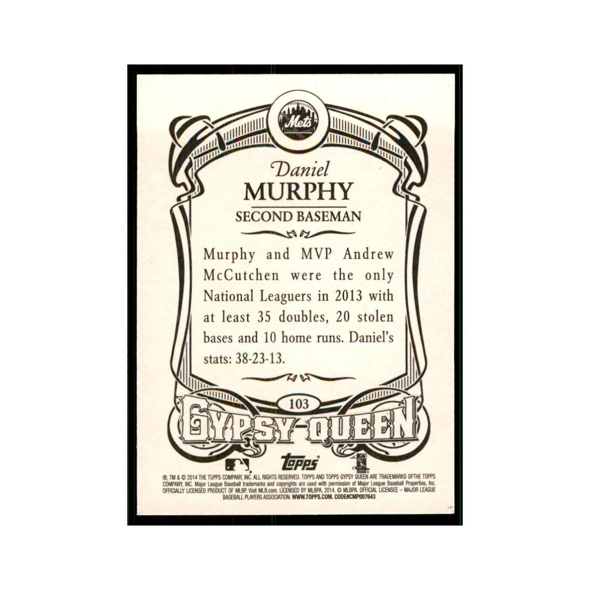 2014 Topps Gypsy Queen Daniel Murphy Mets #103