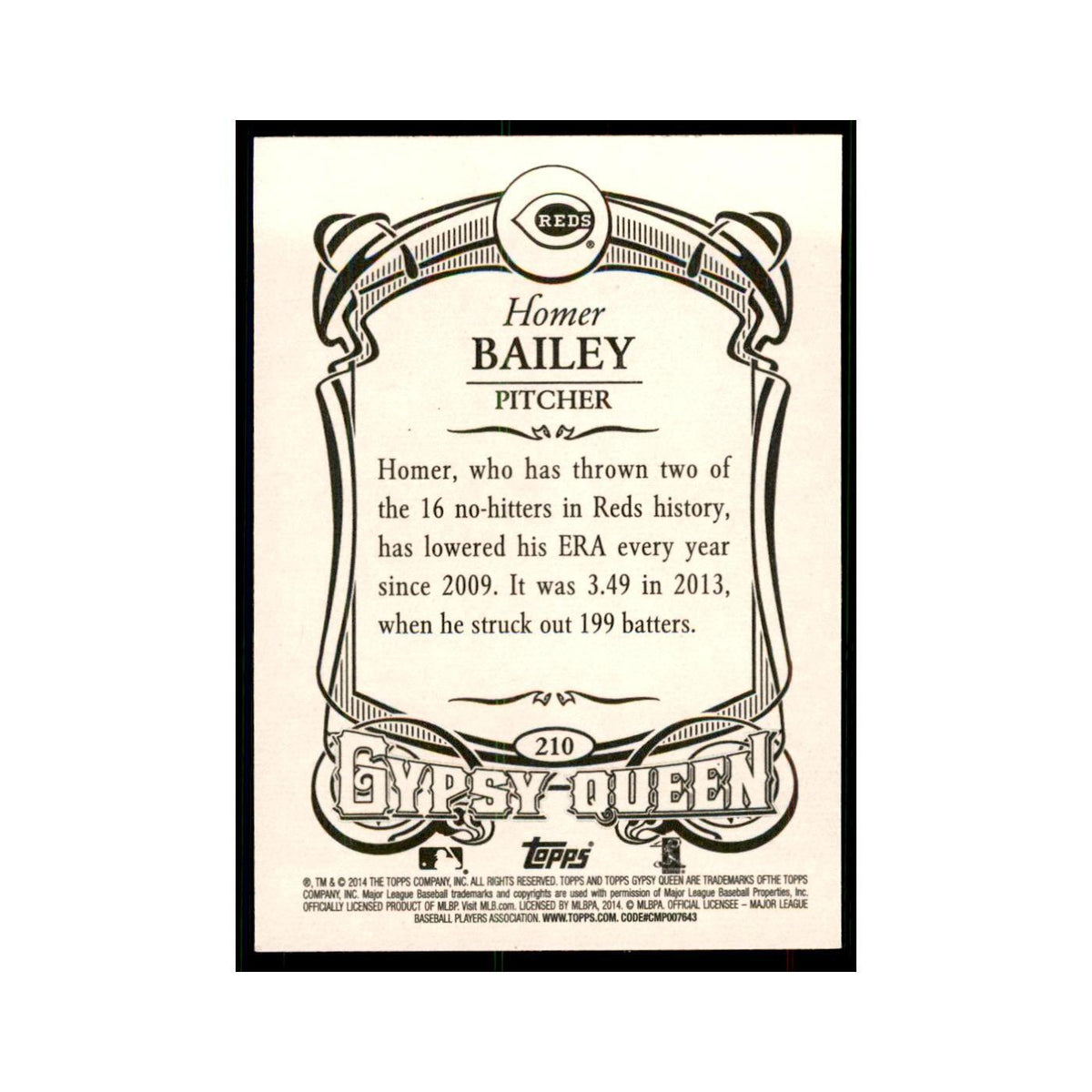 2014 Topps Gypsy Queen Homer Bailey Reds #210