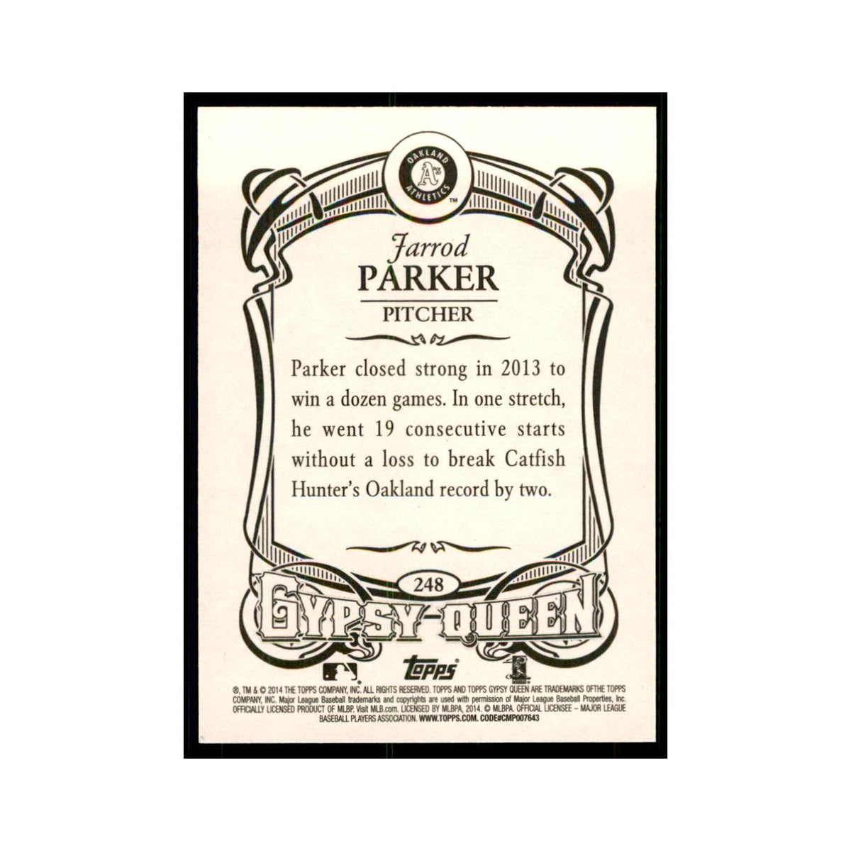 2014 Topps Gypsy Queen Jarrod Parker Athletics #248