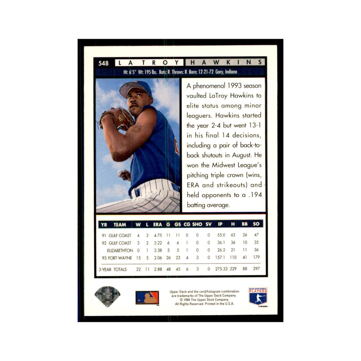 1994 Upper Deck LaTroy Hawkins Twins #548