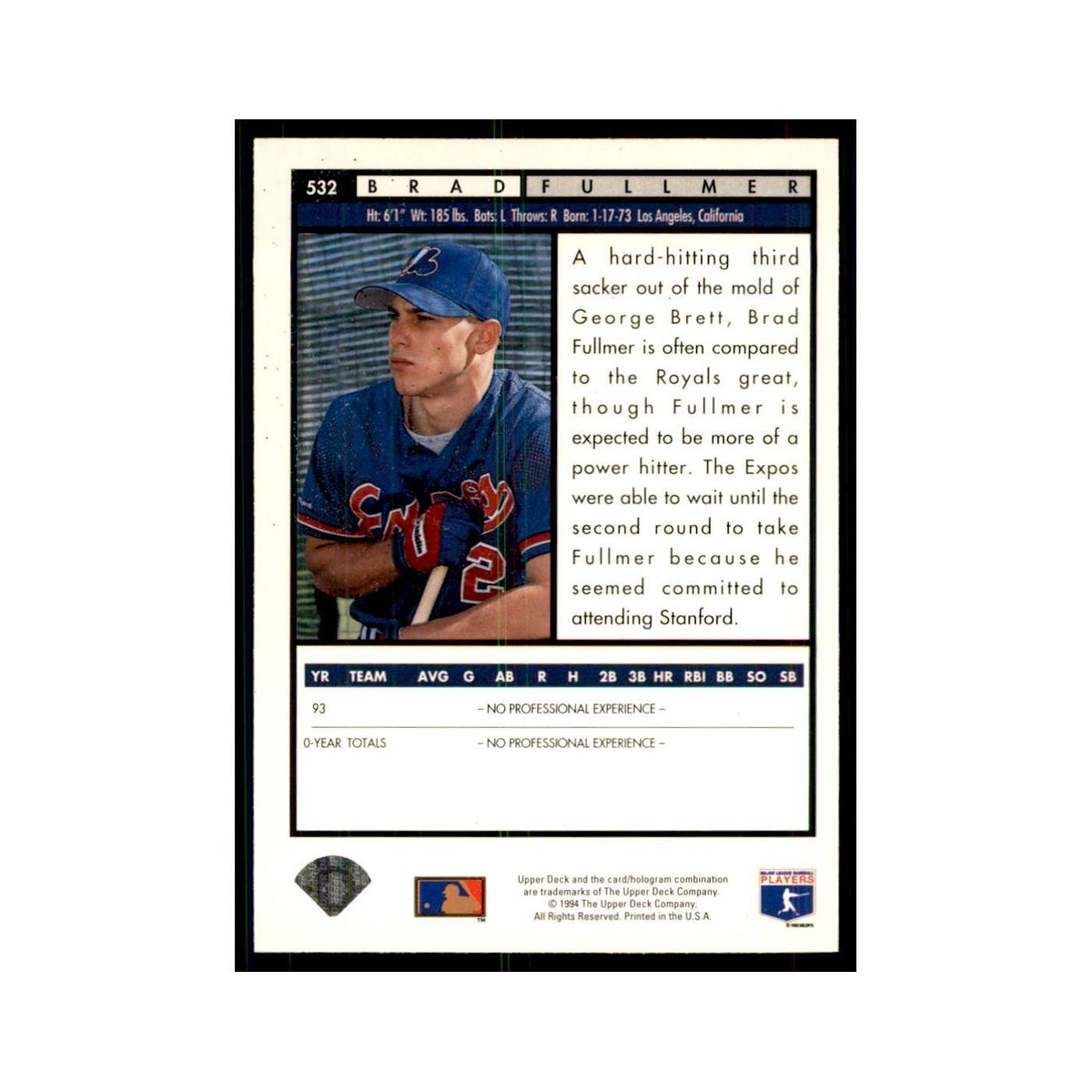 1994 Upper Deck Brad Fullmer Montreal Expos #532