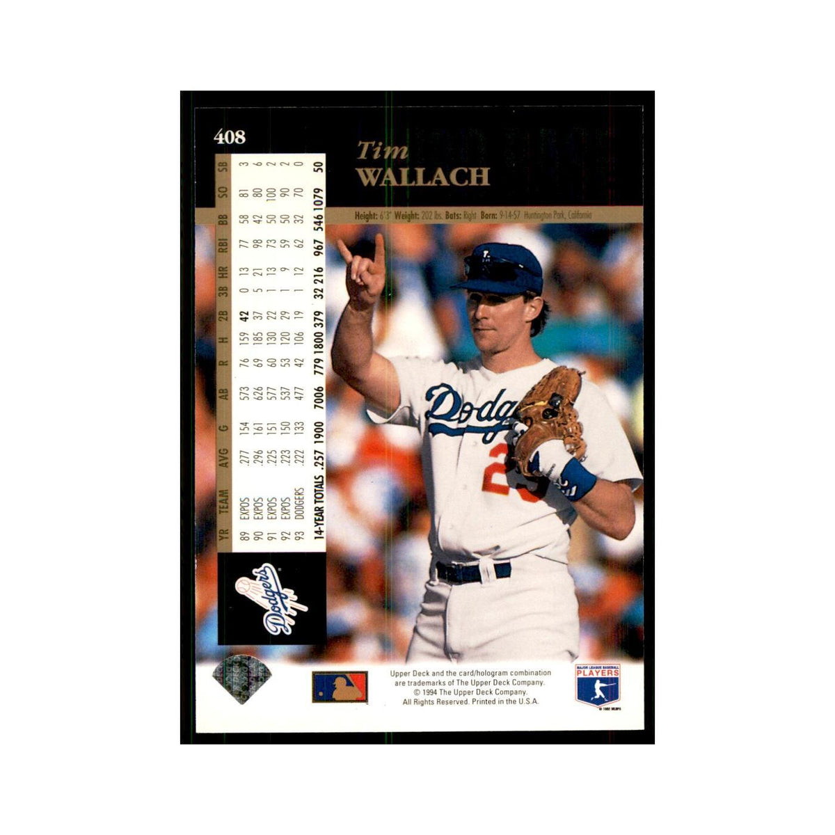 1994 Upper Deck Tim Wallach Dodgers #408