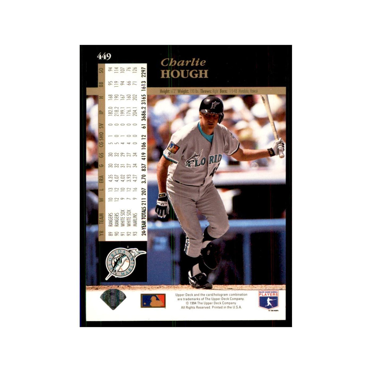 1994 Upper Deck Charlie Hough Florida Marlins #449