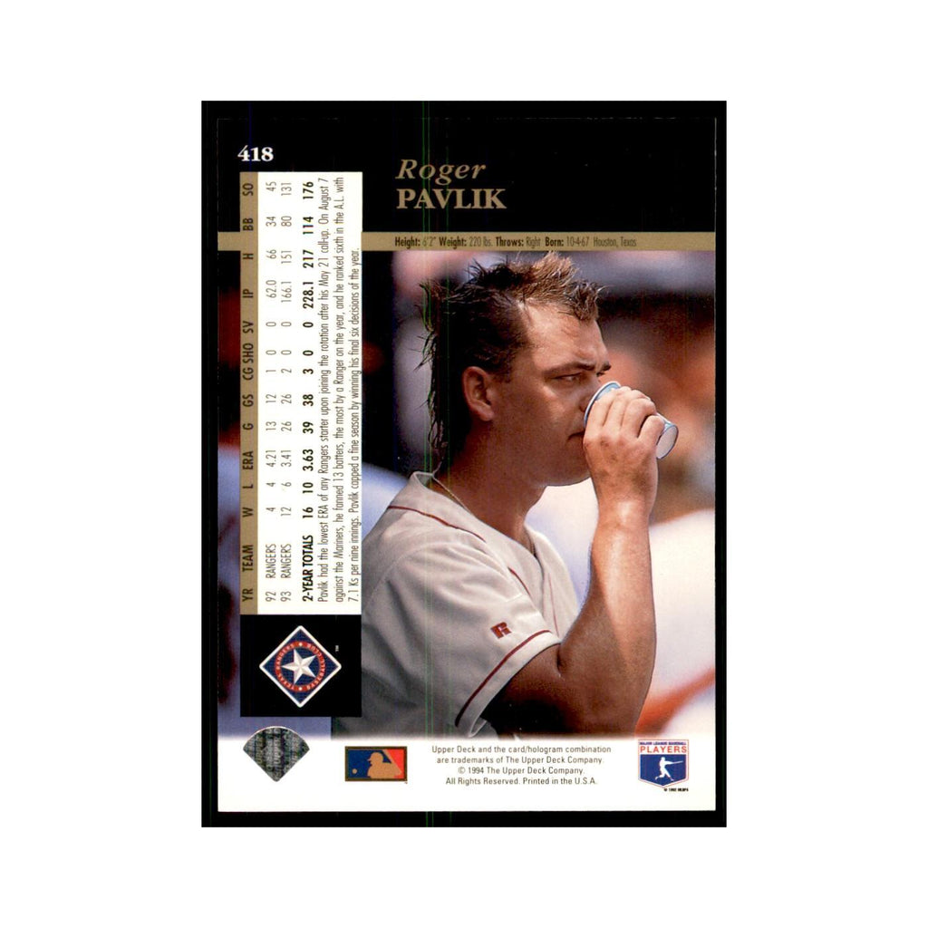 1994 Upper Deck Roger Pavlik Rangers #418