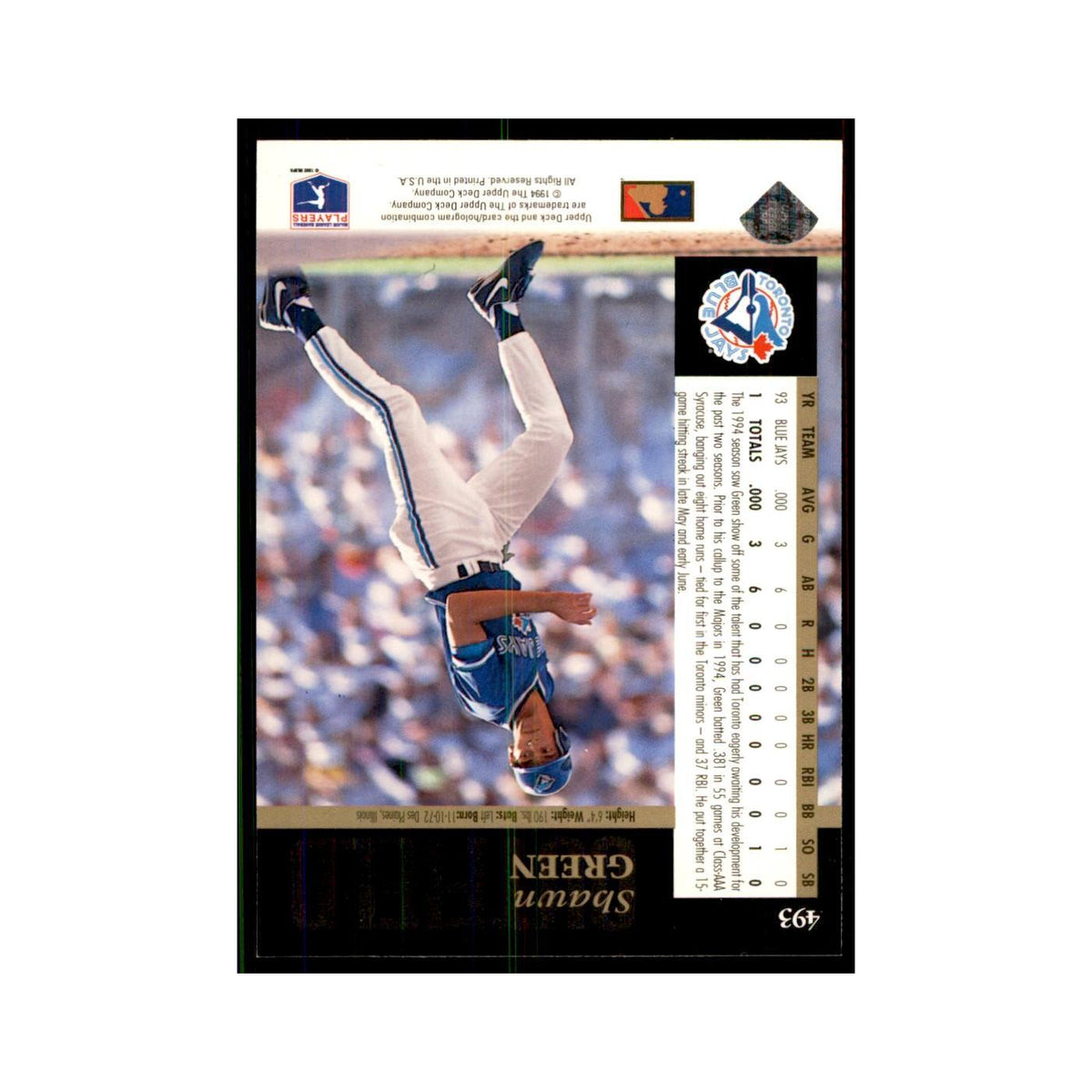1994 Upper Deck Shawn Green Blue Jays #493