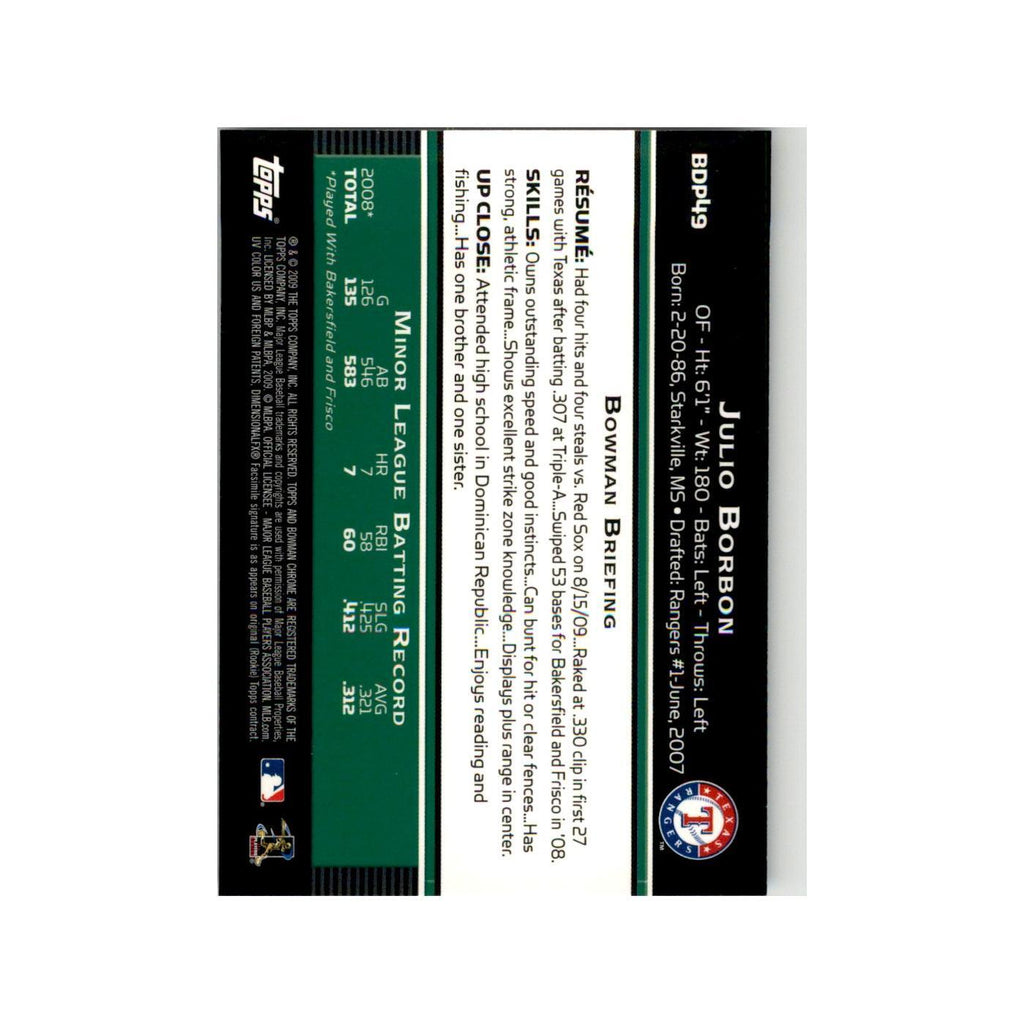 2009 Bowman Draft Picks & Prospects Julio Borbon RC Rangers #BDP49