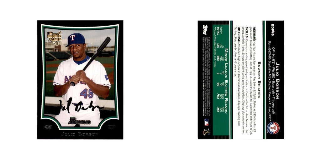 2009 Bowman Draft Picks & Prospects Julio Borbon RC Rangers #BDP49