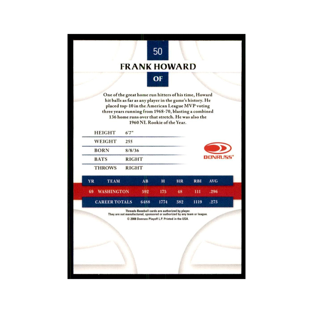 2008 Donruss Threads Frank Howard Washington Senators #50