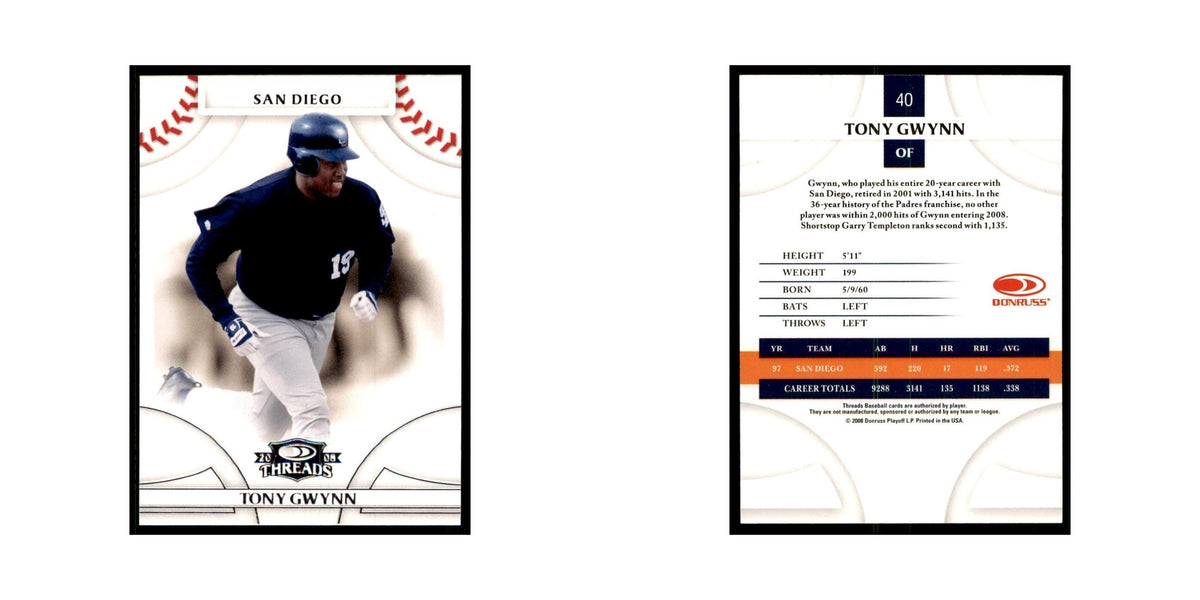 2008 Donruss Threads Tony Gwynn Padres #40