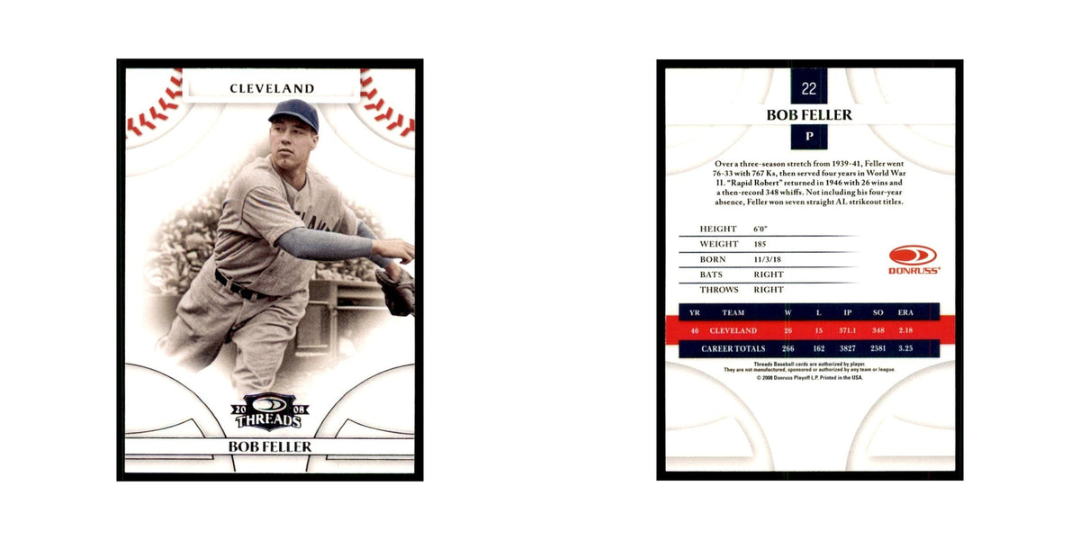 2008 Donruss Threads Bob Feller Indians #22
