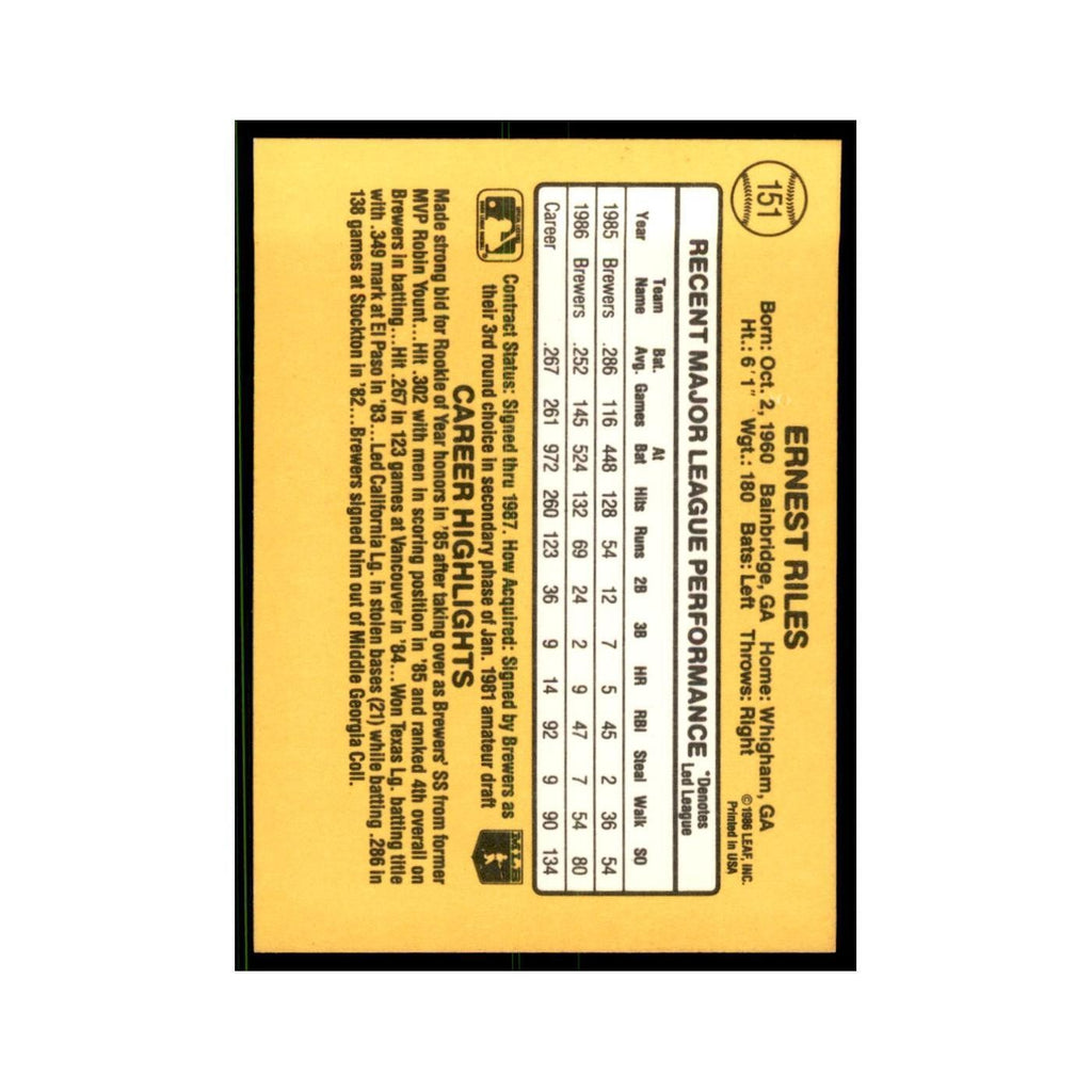 1987 Donruss Ernest Riles Baseball Cards #151