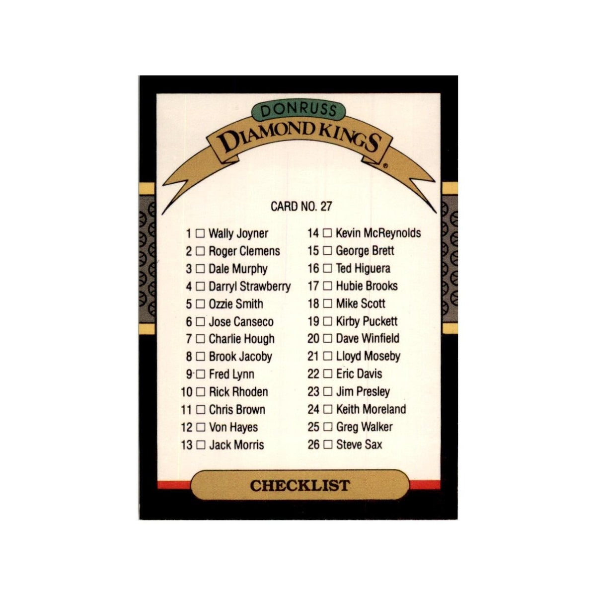 1987 Donruss Checklist Baseball Cards #27