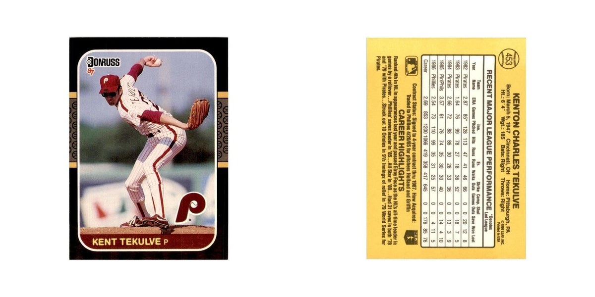1987 Donruss Kent Tekulve Baseball Cards #453