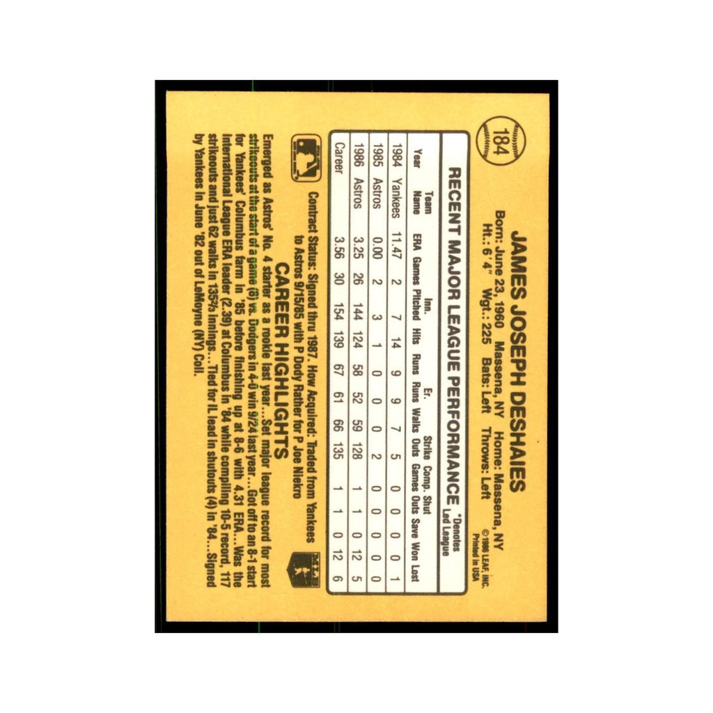 1987 Donruss Jim Deshaies Baseball Cards #184