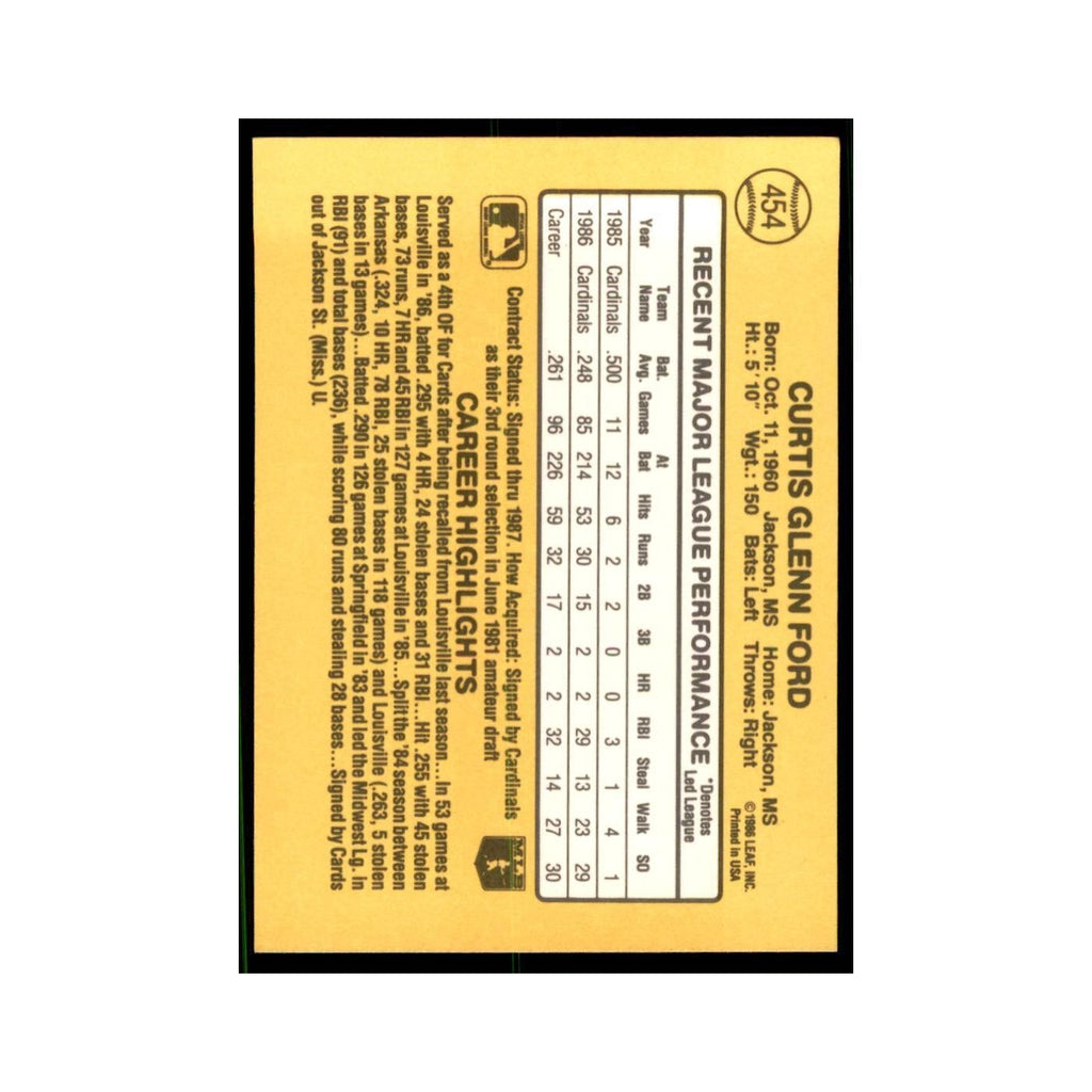 1987 Donruss Curt Ford Baseball Cards #454