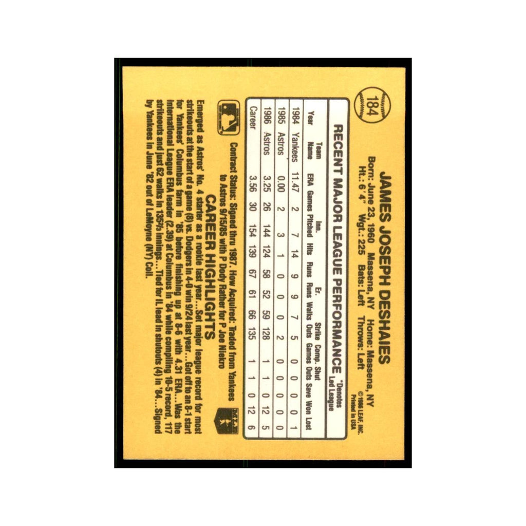 1987 Donruss Jim Deshaies Baseball Cards #184