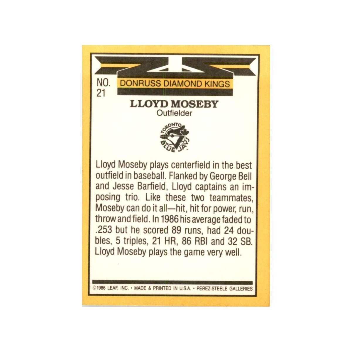 1987 Donruss Lloyd Moseby Baseball Cards #21