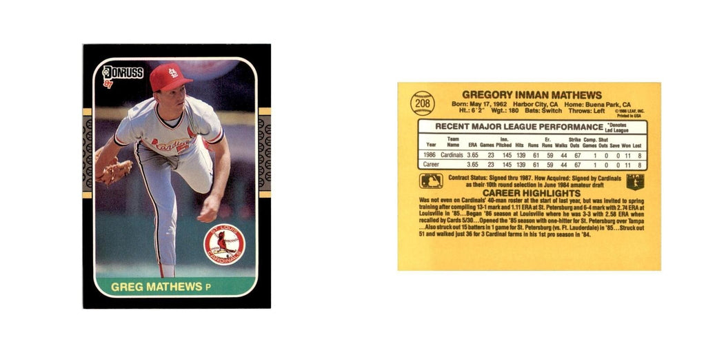 1987 Donruss Greg Mathews Baseball Cards #208