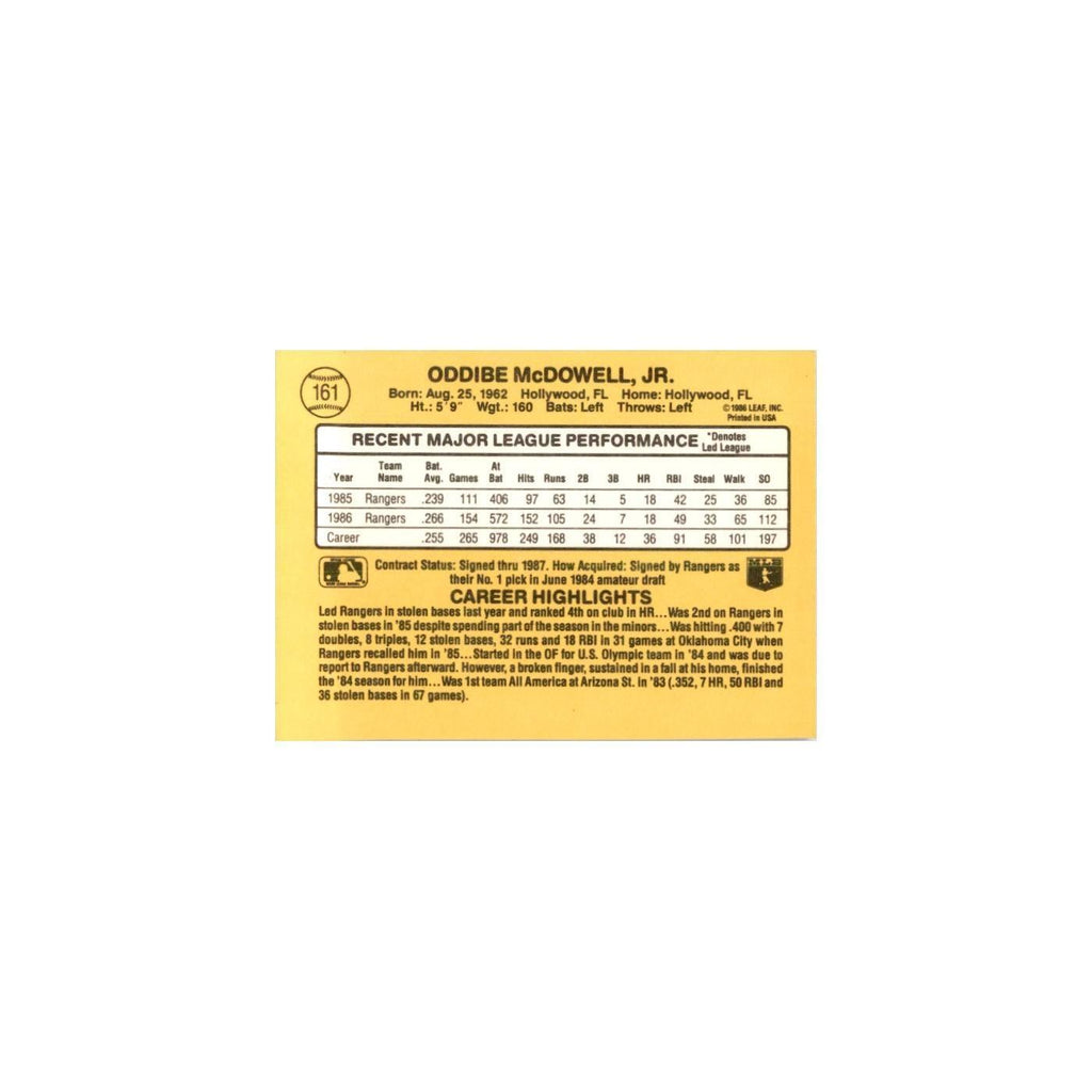 1987 Donruss Oddibe McDowell Baseball Cards #161