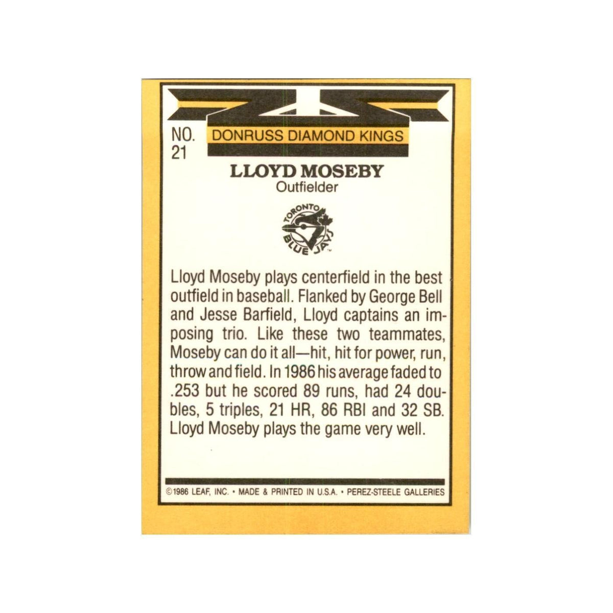 1987 Donruss Lloyd Moseby Baseball Cards #21