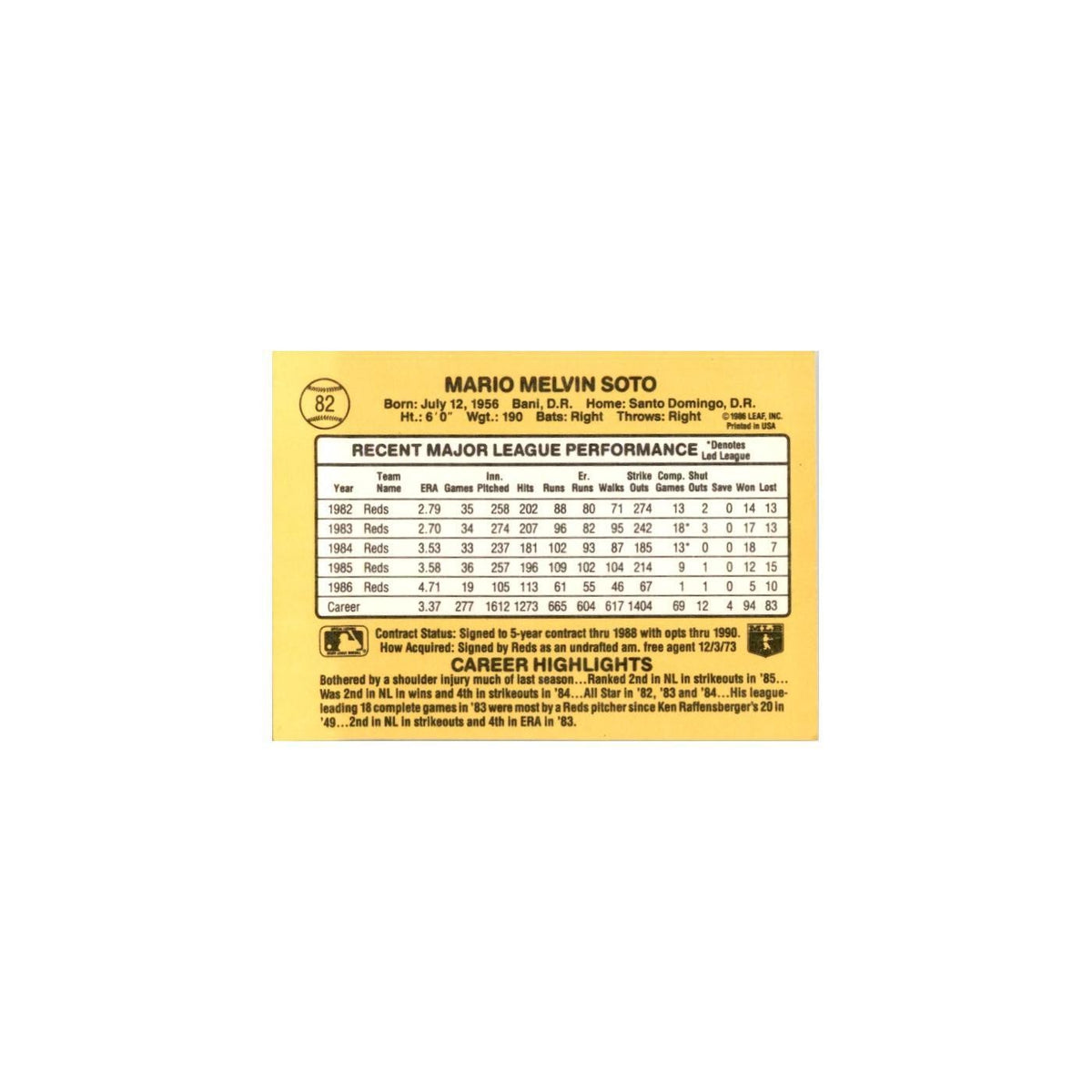 1987 Donruss Mario Soto Baseball Cards #82