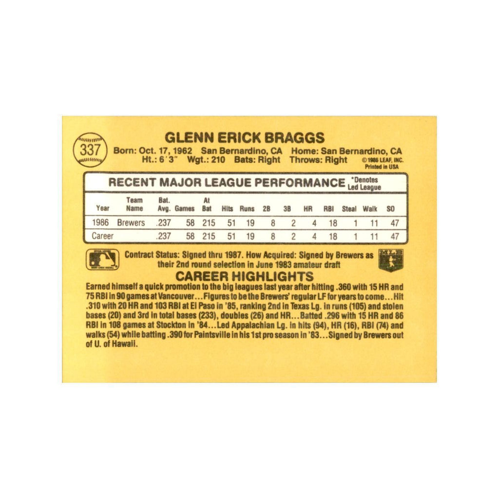 1987 Donruss Glenn Braggs Baseball Cards #337