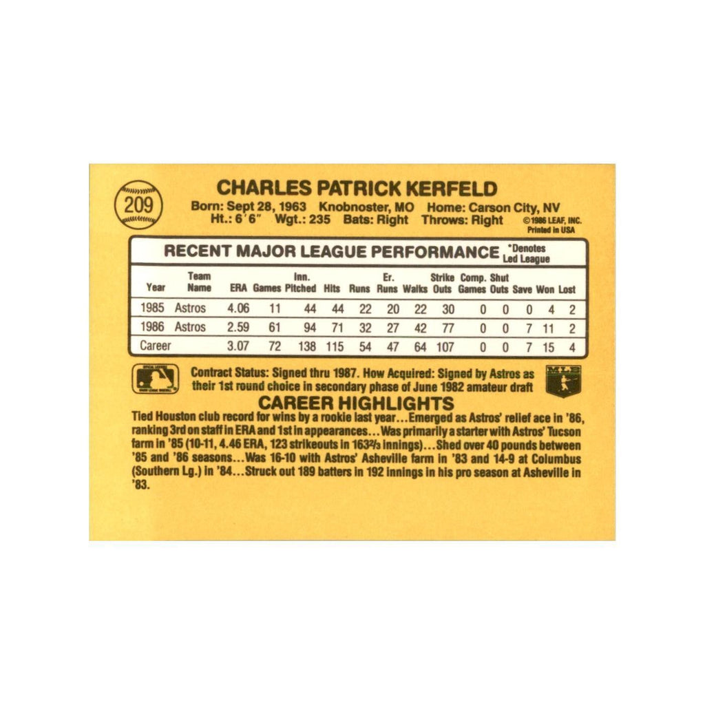 1987 Donruss Charlie Kerfeld Baseball Cards #209